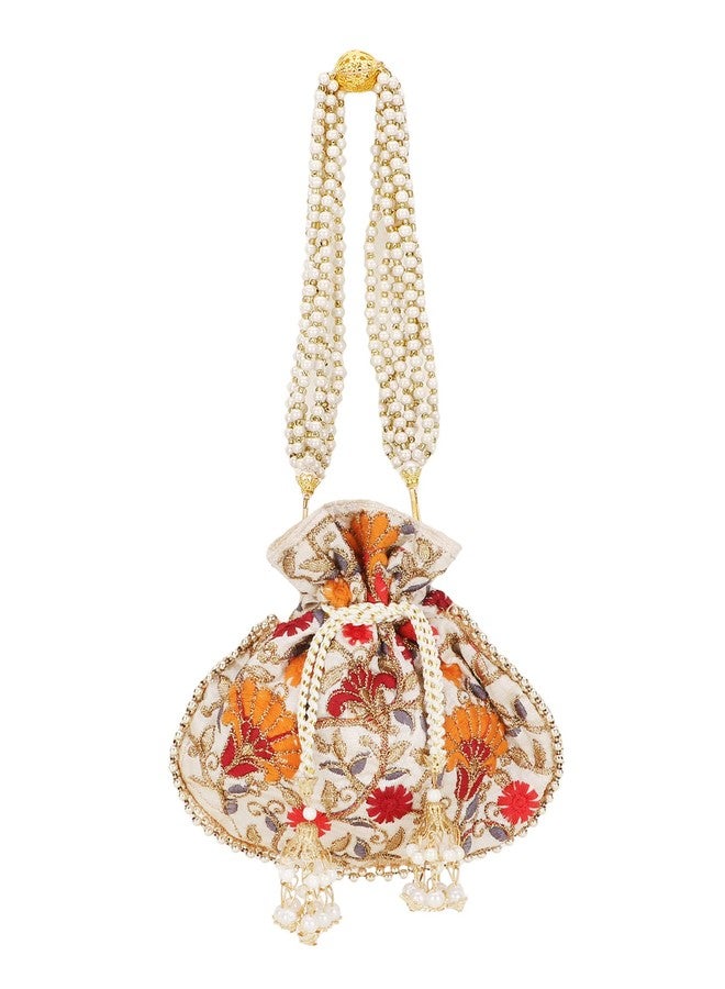 Anekaant Dangle Cream & Multi Floral Embroidered Faux Silk Potlis Combo (Pack of 2) ADCL1134AS2 - Image 3